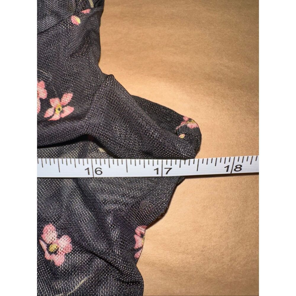 Free People Sz L AFRM Asher 2-Ply Mesh Cowl Top Black Pink Floral Sheer Draped T - Picture 10 of 12